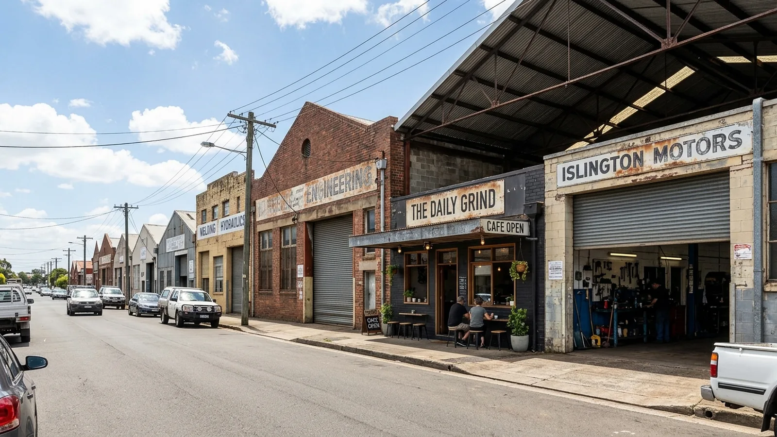 Maitland Road Islington — mid-century industrial workshops with a small emerging retail cafe — Netlink retrofit structured cabling and weatherproof CCTV service area